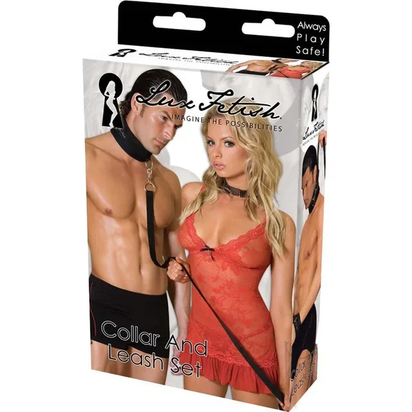 Lux Fetish Sex Collar And Leash Set Adjustable Black