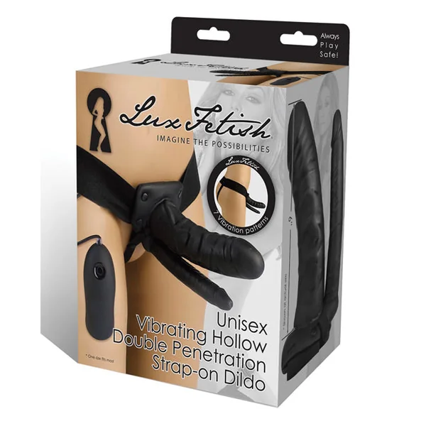 Lux Fetish Unisex Vibrating Hollow Double Penetration Strap On Dildo
