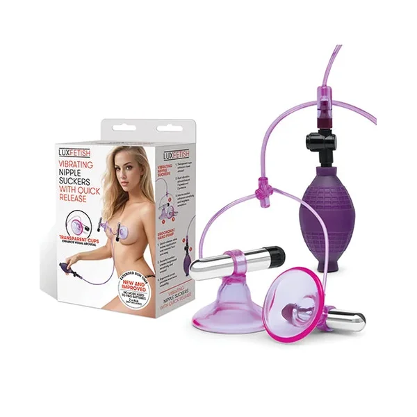 Lux Fetish Vibrating Nipple Suckers w/Quick Release – Pink/Purple