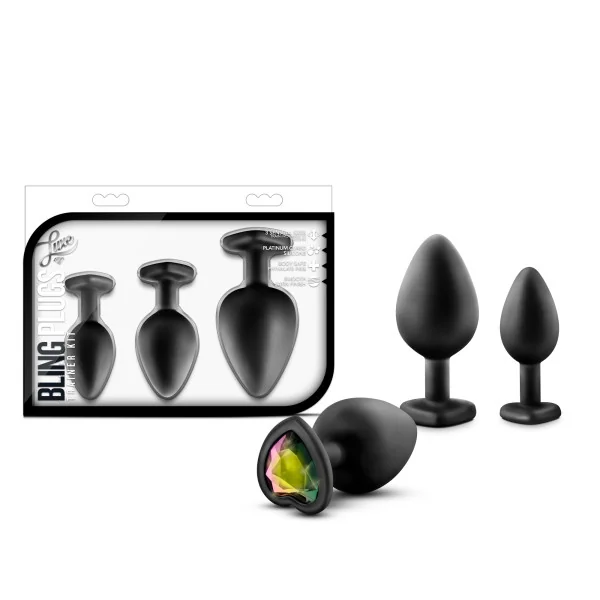 LUXE BLING PLUGS TRAINING KIT BLACK W/RAINBOW GEMS