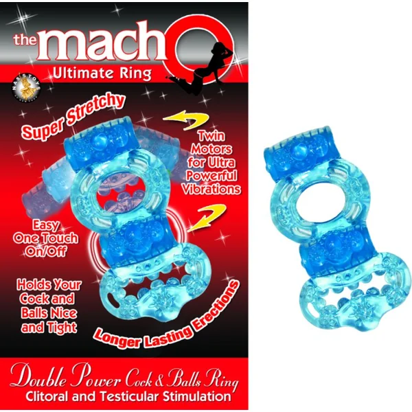 MACHO DOUBLE POWER COCK & BALL RING BLUE