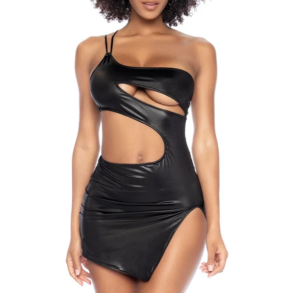 Mapale Asymmetrical Cutout Matte Wet Look Dress