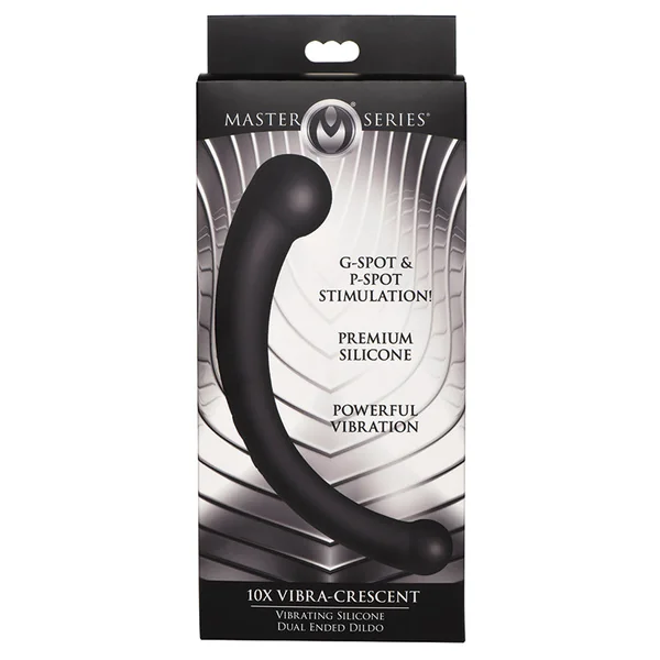Master Series 10X Vibra-Crescent Vibrating Silicone Dual Ended Dildo - Black