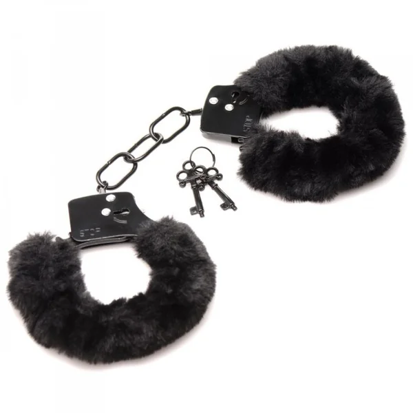 MASTER SERIES CUFFED IN FUR HANDCUFFS BLACK