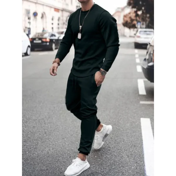 Men’s Full Size Round Neck Long Sleeve Top and Pants Set Plus Size