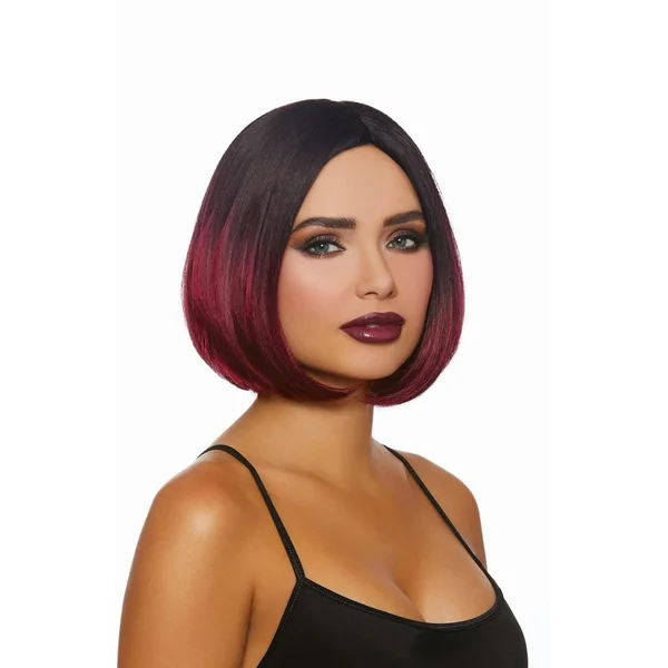Mid-Length Black and Burgandy Ombre Bob Wig