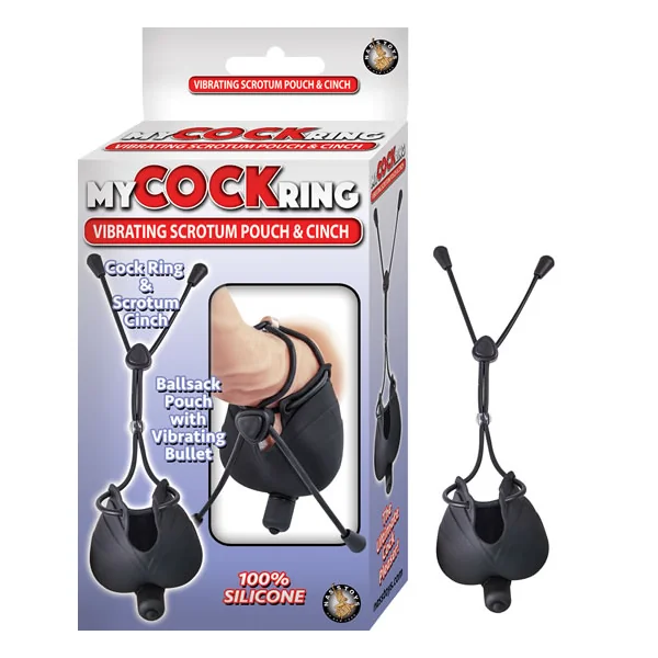 MY COCKRING VIBRATING SCROTUM POUCH & CINCH BLACK