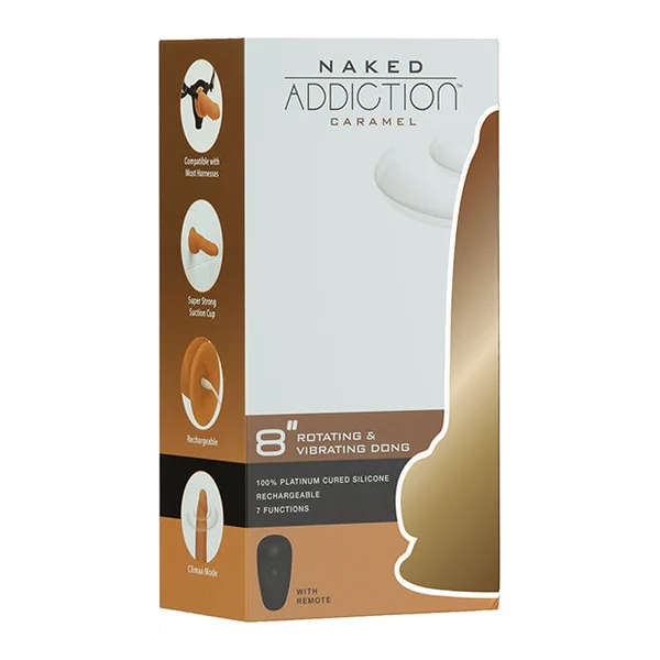 Naked Addiction 8" Rotating & Vibrating Dong W-remote - Caramel