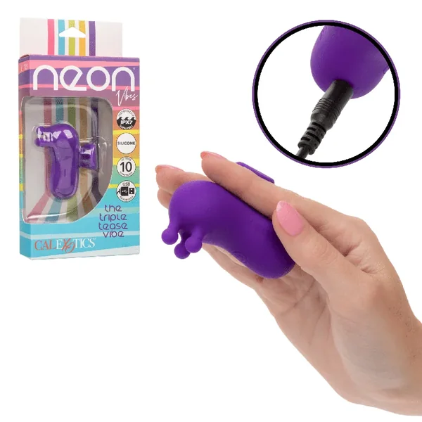 Neon Vibes Triple Tease Vibrating Petite Clitoral Vibrator Discreet and Travel-Friendly Purple
