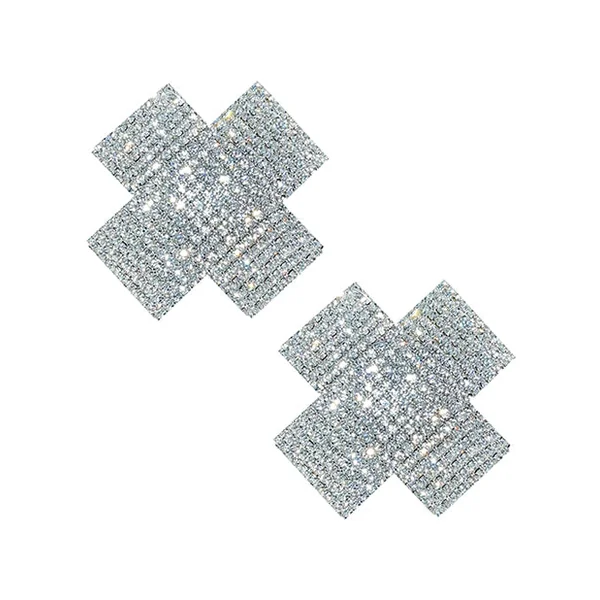 Neva Nude Cross Crystal Jewel Reusable Silicone Nipple Pasties - Clear O-s