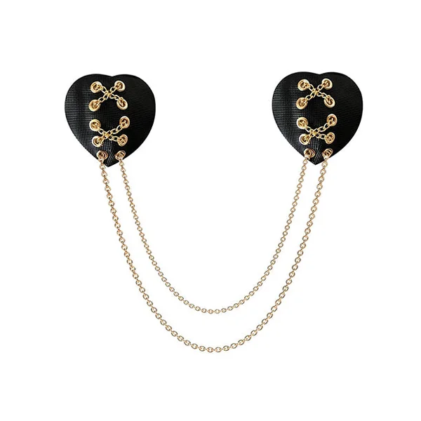 Neva Nude Two Heart Chained Pasties - Black O-s