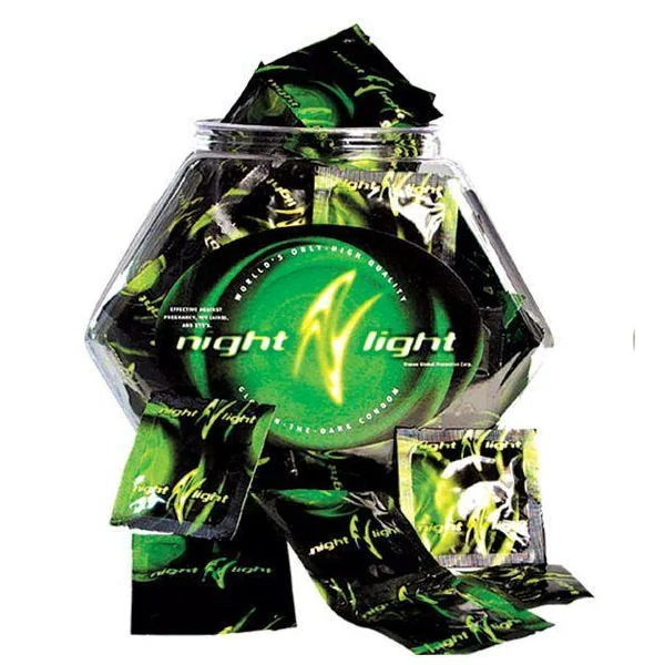 NIGHT LIGHT GLOW CONDOMS 144PC BOWL