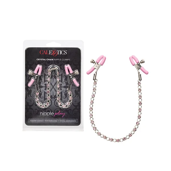 Nipple Play Crystal Chain Nipple Clamps - Pink