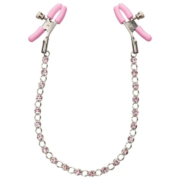 Nipple Play Crystal Chain Nipple Clamps - Pink