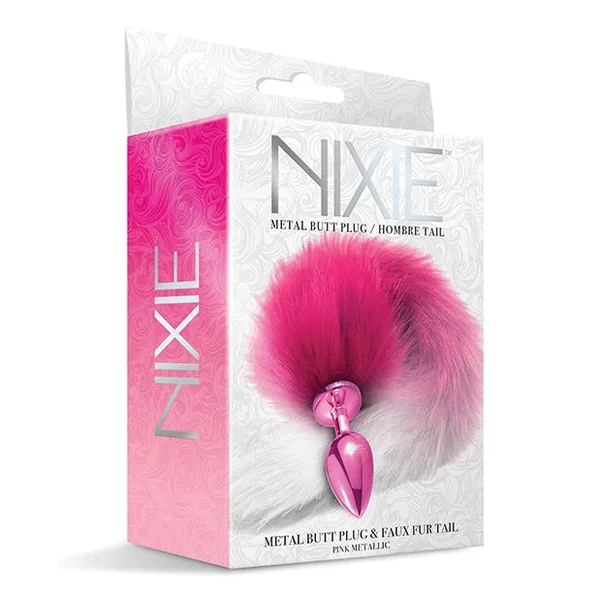 Nixie Metal Butt Plug with Faux Fur Tail Pink Metallic