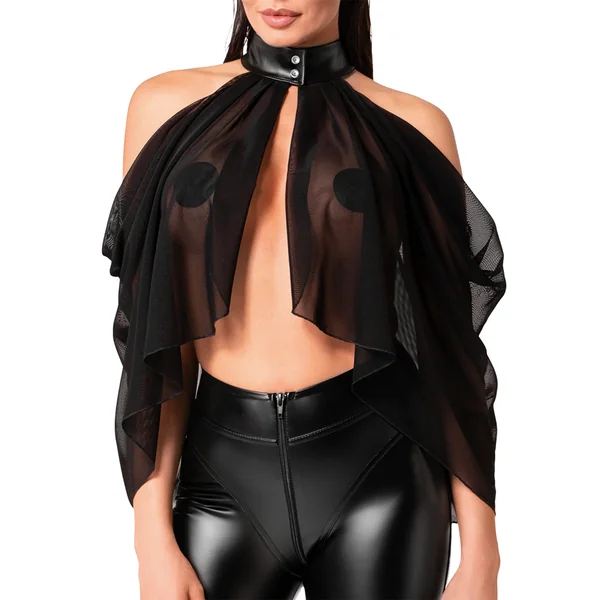 Noir Handmade Opium Sheer Mesh Collared Multi-Way Bolero Top