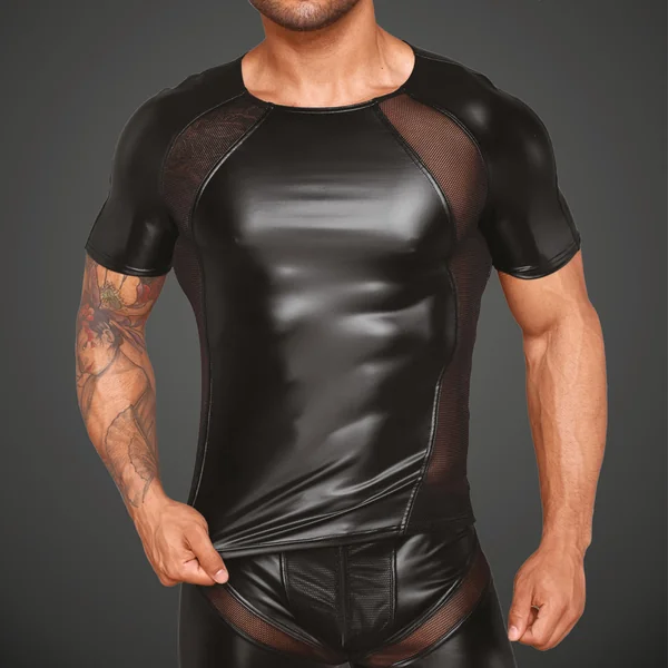 Noir Handmade Powerwetlook T-Shirt With Net Inserts