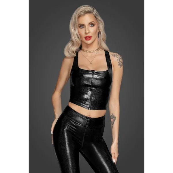 Noir Snake Wetlook Top With Zipper - Black - Small