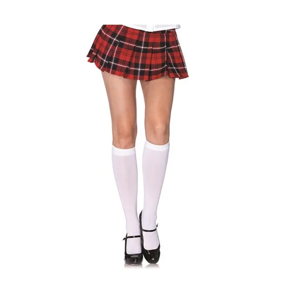 Nylon Opaque Knee Highs - One Size - White