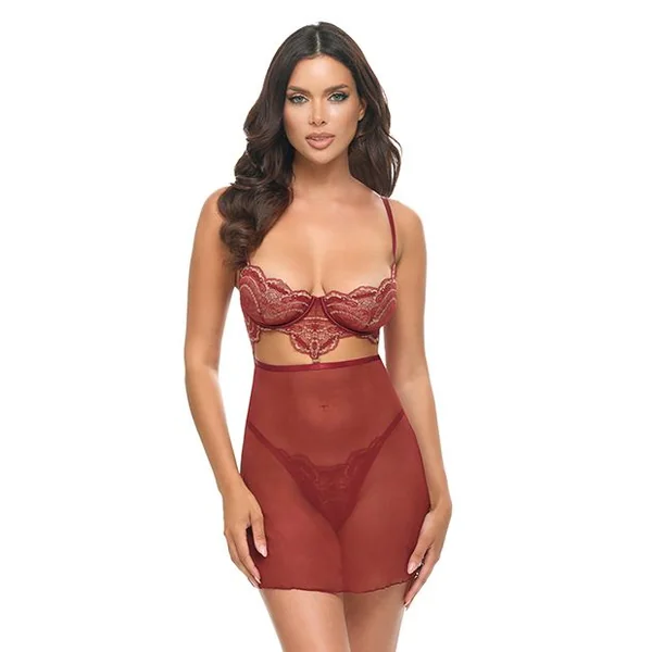 Oh La La Cheri Arielle Unlined Underwire Lace Babydoll With G-String