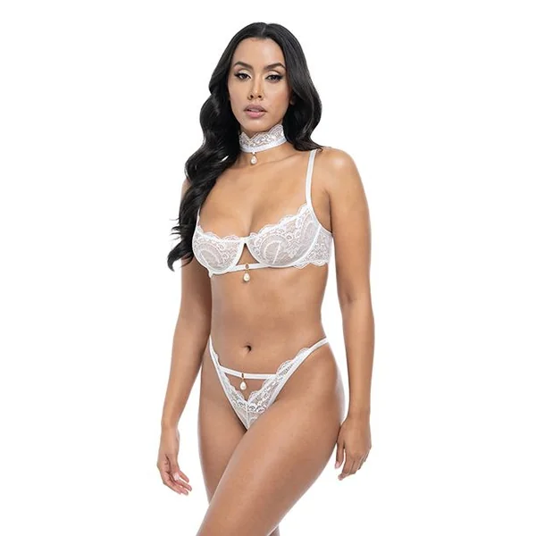 Oh La La Cheri Pearla Lace Underwire Bra & Open Back Panty With Matching Collar