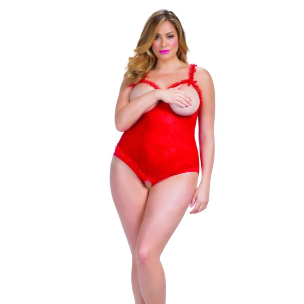 Open Cup Crotchless Teddy - Queen Size - Red