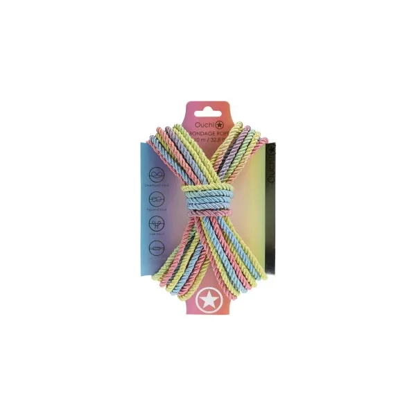 Ouch! Bondage Nylon Rope, 33 ft., Pastel Multicolor