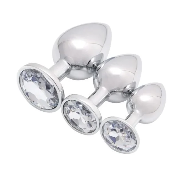 Ouch! Round Gem Metal Butt Plug Large Silver Diamond