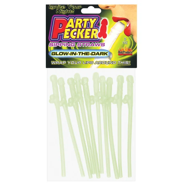 Party Pecker Sipping Straws - Glow-in-the-dark Pack Of 10