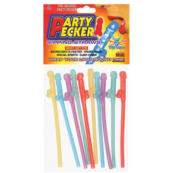 Party Pecker Straws - Asst. Colors Pack Of 10