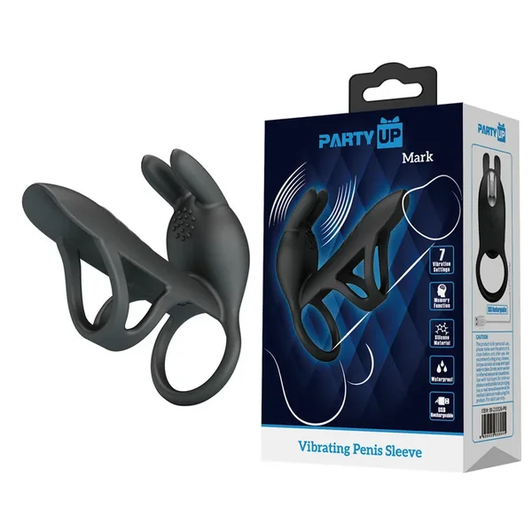 Party Up MARK Vibrating Penis Sleeve – Black USB Rechargeable Vibrating Cock Sleeve