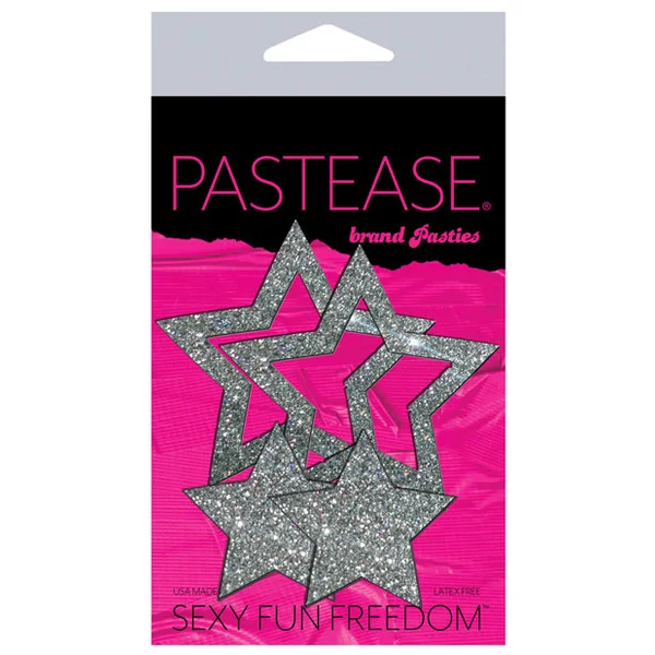 Pastease Glitter Peek A Boob Stars - Silver O-s