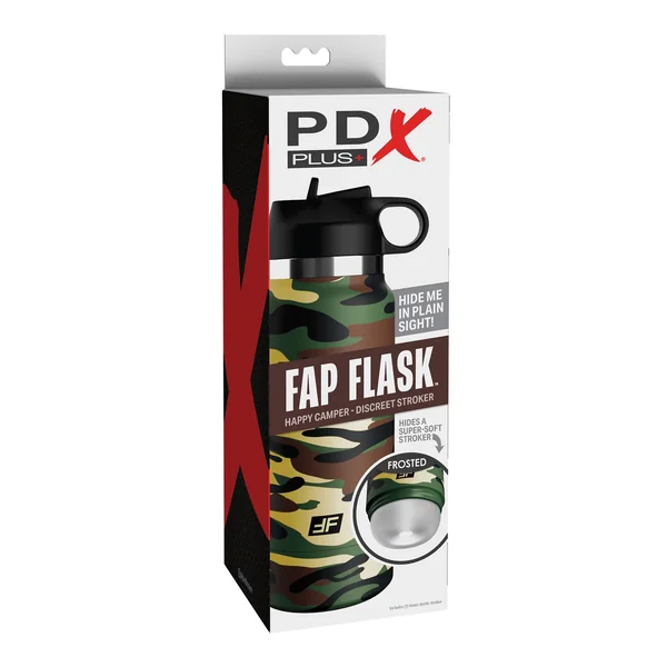 PDX PLUS FAP FLASK HAPPY CAMPER DISCREET STROKER CAMO BOTTLE FROSTED