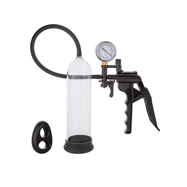 Peak Magnified Gauged Penis Pump System w/Cock & Ball Ring – Black