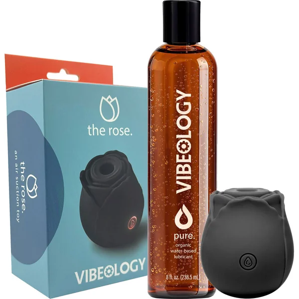 Perfect Pairings - The Rose Clitoral Pressure Wave Stimulator & 8 oz Pure Gel Organic Lubricant By Vibeology