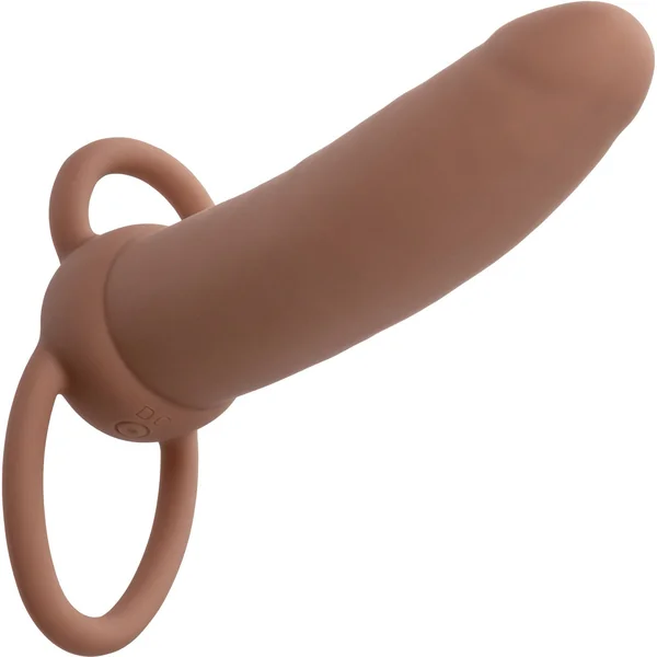 Performance Maxx Rechargeable Thick Vibrating 5.5" Silicone Dual Penetrator By CalExotics - Chocolate