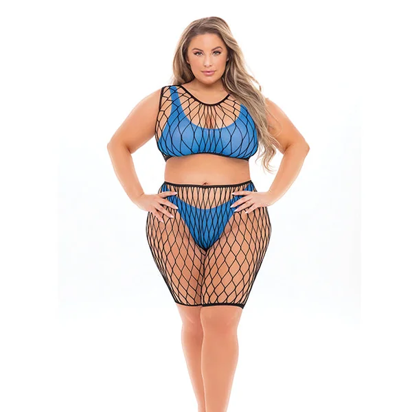 Pink Lipstick Brace For Impact Large Fishnet Top, Shorts, Bra & Thong (fits Up To 3x) Pink Qn