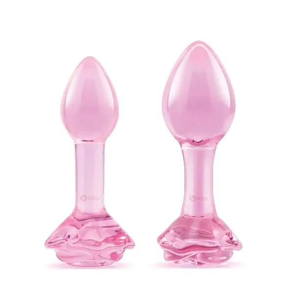 Pink Roses Glass Butt Plug Training Set