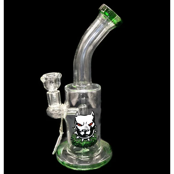 Pitbull Water Pipe 10inch Disc Perk Bent Neck Jade,B,Bk,Yw,Gr