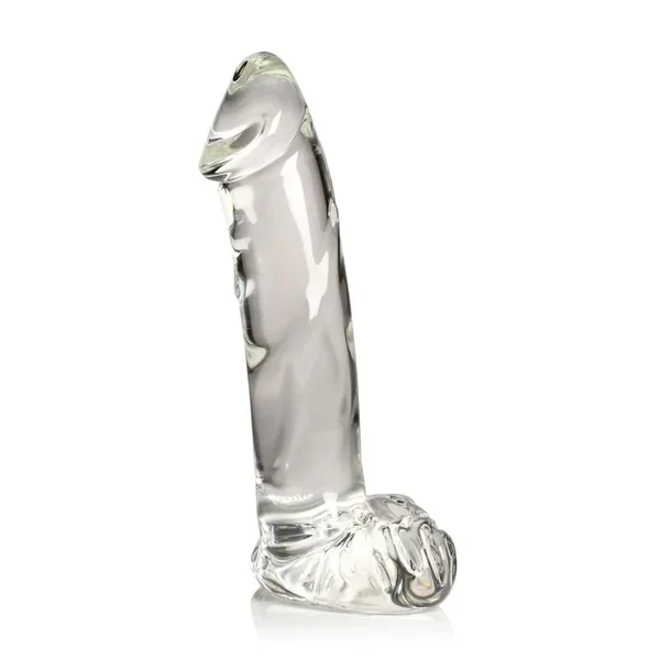 Pleasure Crystals Glass Dildo with Balls 7.1in – Clear
