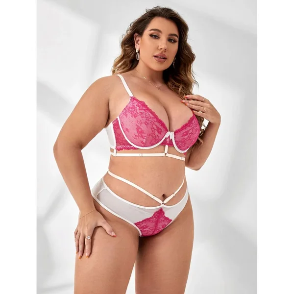 Plus Contrast Lace Underwire Lingerie Set