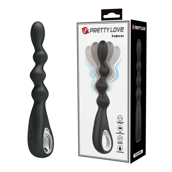 Pretty Love Federer Vibrating Beaded Anal Probe - Black