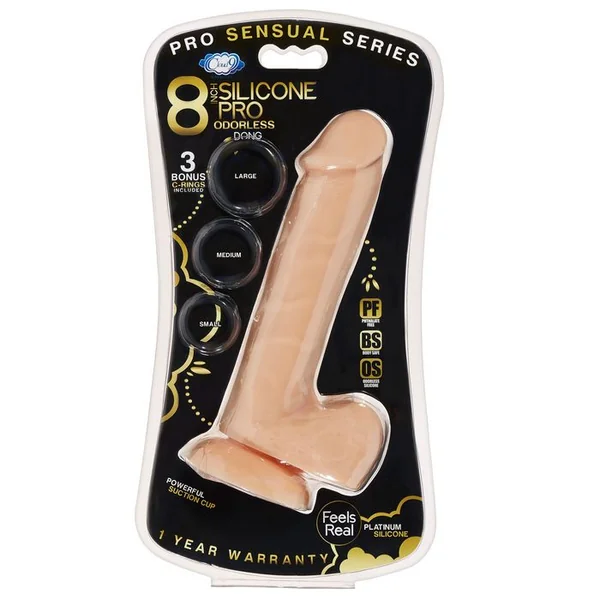 PRO SENSUAL PREMIUM SILICONE DONG W/ 3 C RINGS LIGHT 8 “