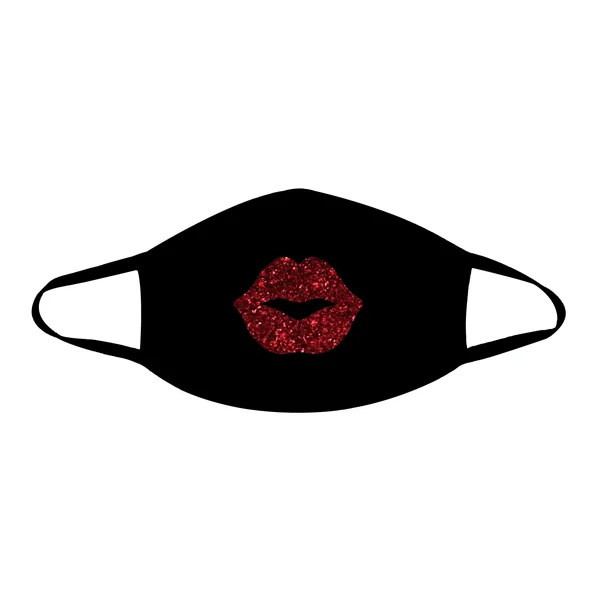 Pucker Up Red Glitter Lips Face Mask With Black Trim