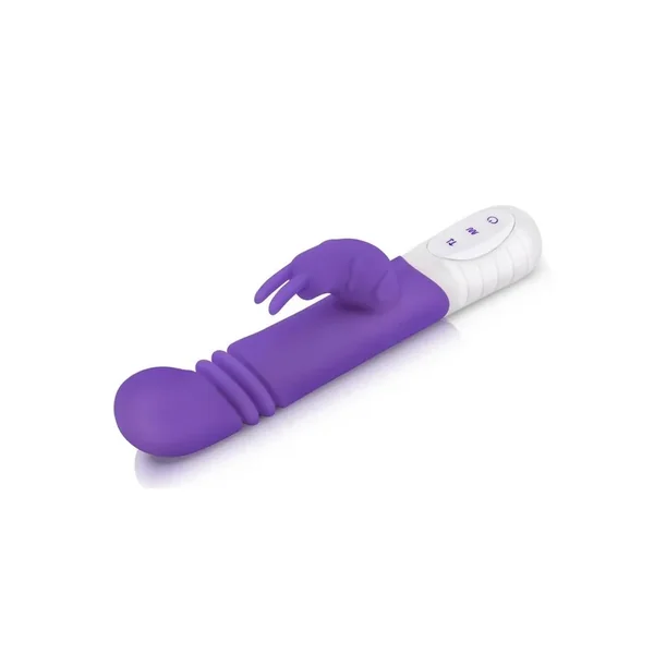 Rabbit Essentials Silicone Rechargeable Slim Shaft Thrusting G-Spot Rabbit Vibrator – Purple