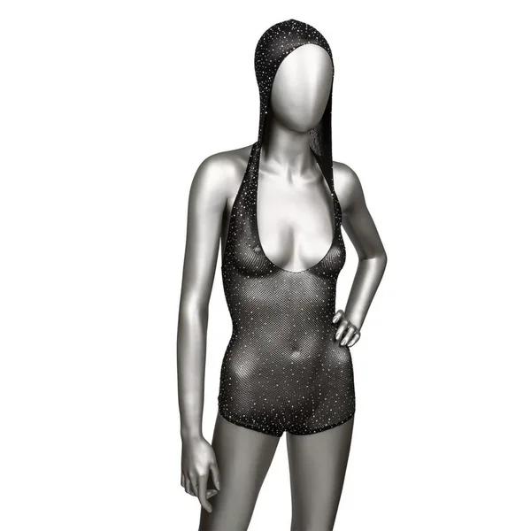 Radiance Hooded Deep V Body Suit – Plus Size – Black