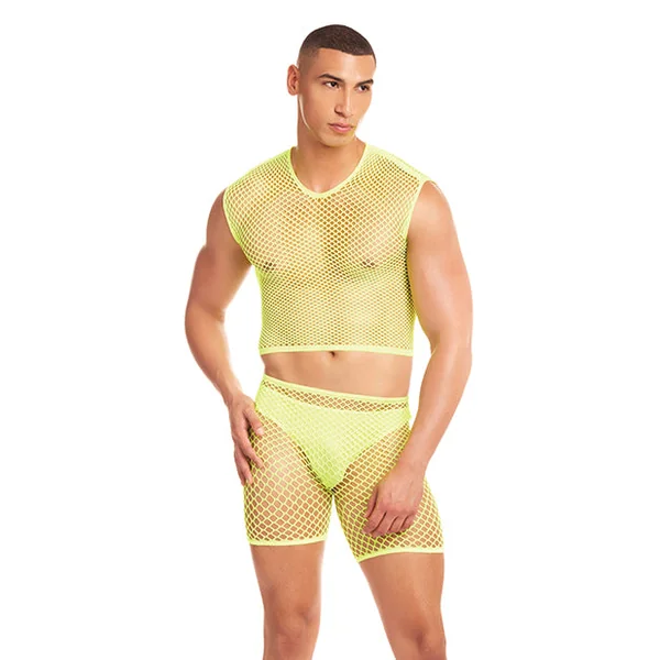 Rainbow Party Net-Bula Large Mesh Long Brief 3 pc Set - Yellow S/M