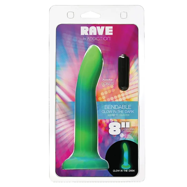 Rave by Addiction - 8" Glow in the Dark Dildo - Blue Green