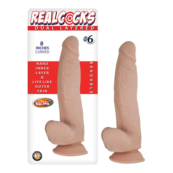 REAL COCKS DUAL LAYERED #6 FLESH CURVED 8 “