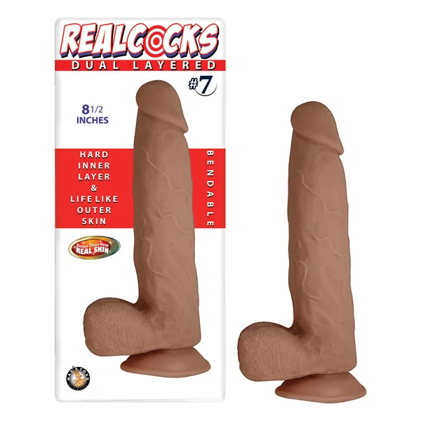 REAL COCKS DUAL LAYERED #7 BROWN 8 1/2 “